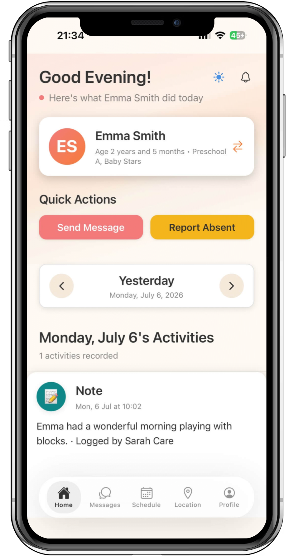 Ouder-app met dagrapport op iPhone