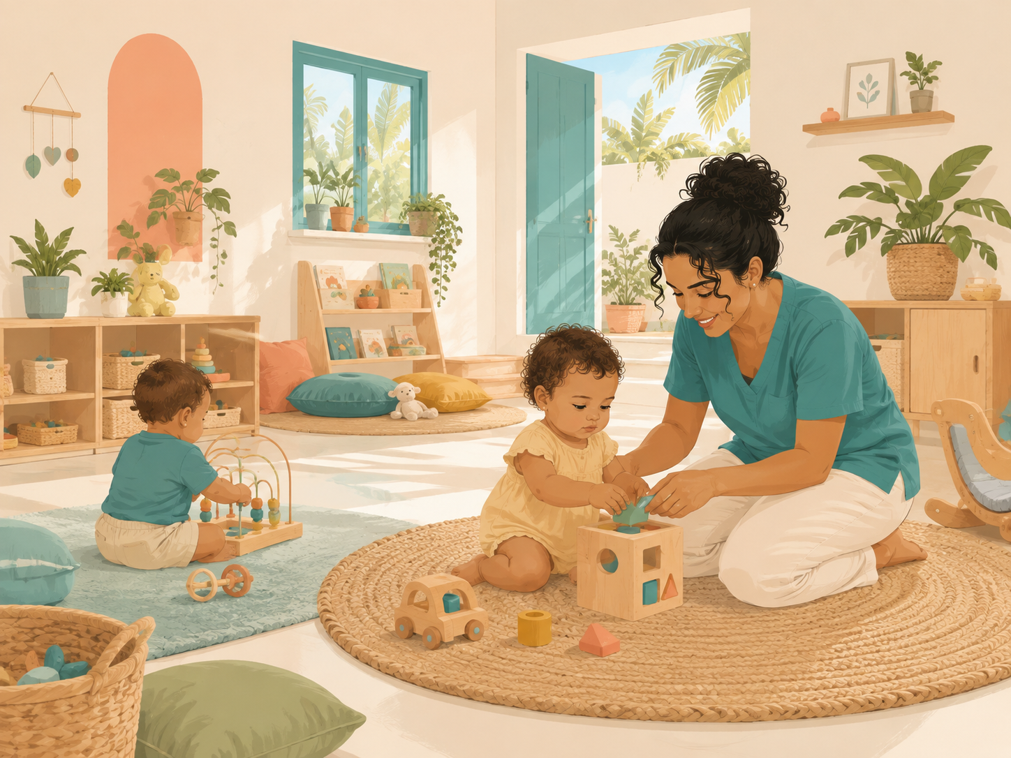 Peuters spelen in een warme creche op Aruba