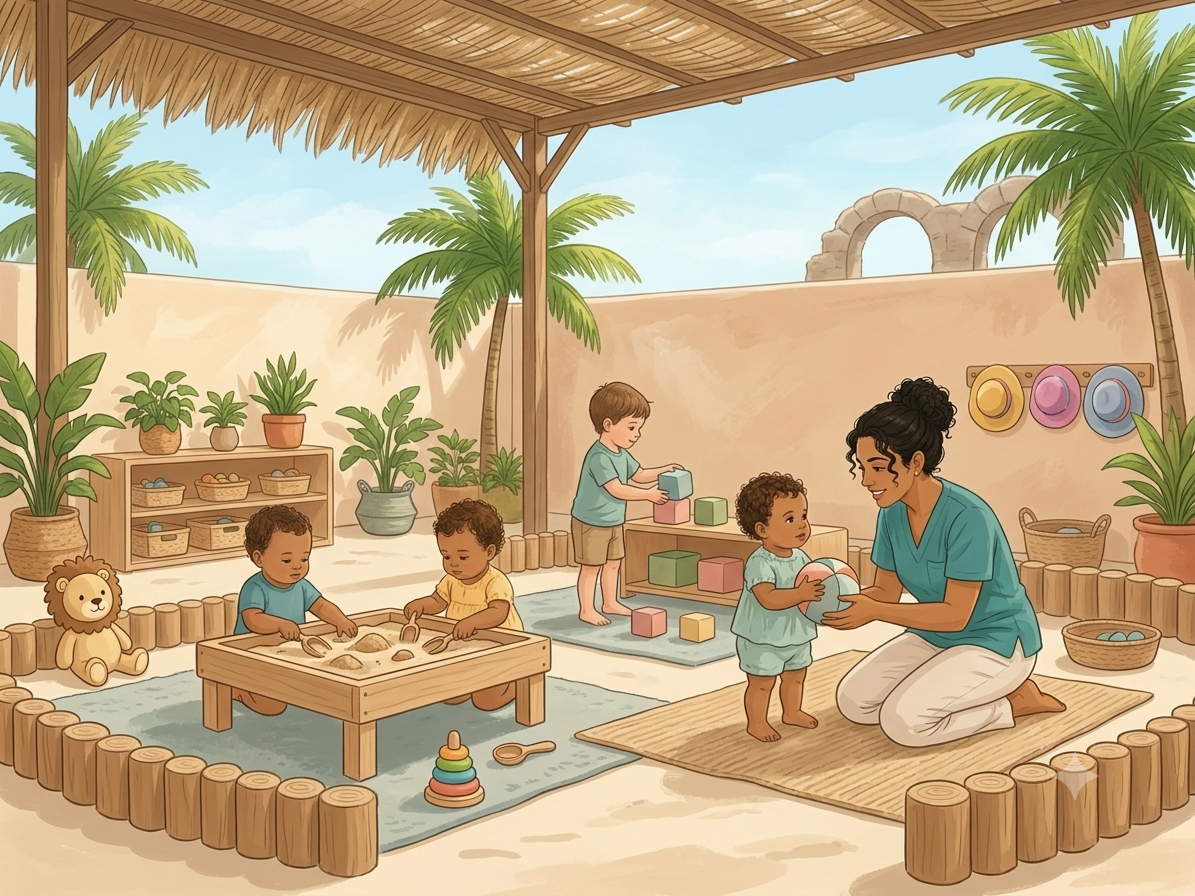 Kinderen spelen buiten bij een kinderopvang op Aruba